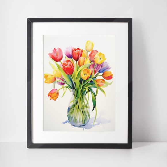 Watercolor Tulips Wall Art Illustration Print Poster Unframed - Picture 3 of 5